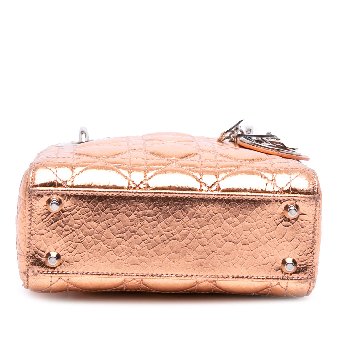 Dior Mini Métallisé Crinkled Cuir de veau Cannage Lady Dior Marron – GABY PARIS Authentique