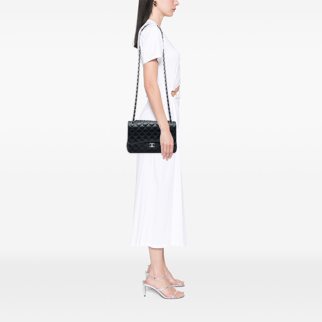Chanel Classic Double rabat Jumbo Cuir d'agneau Noir