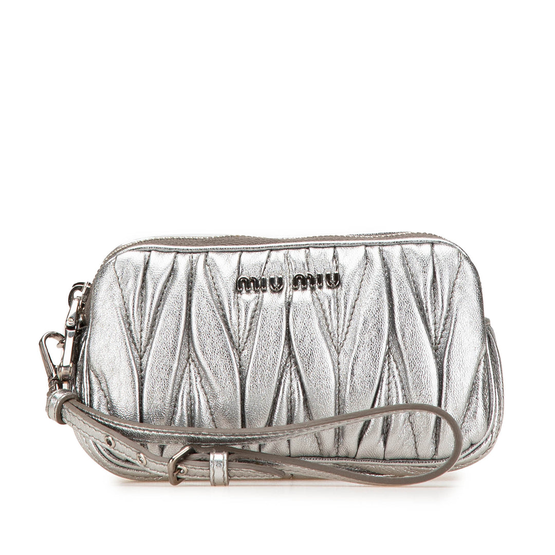 Miu Miu Nappa Matelasse Double Zip Pochette Argenté – GABY PARIS Authentique