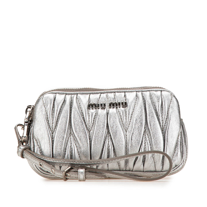Miu Miu Nappa Matelasse Double Zip Pochette Argenté – GABY PARIS Authentique