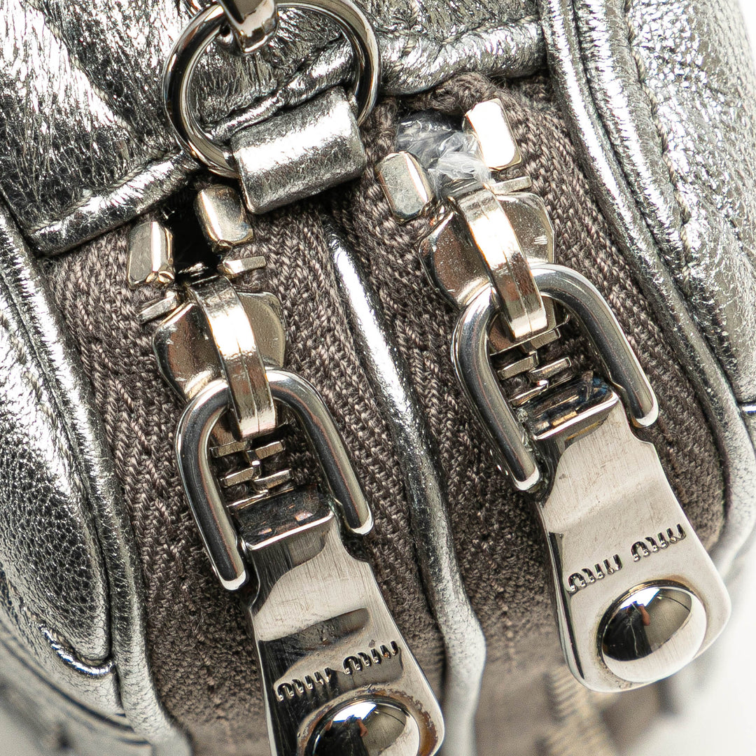 Miu Miu Nappa Matelasse Double Zip Pochette Argenté – GABY PARIS Authentique