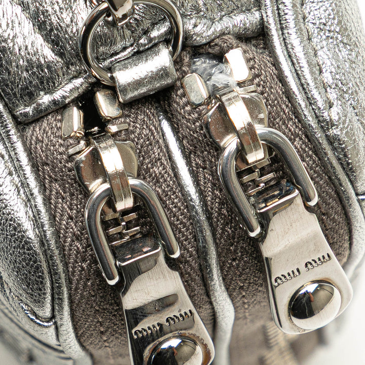Miu Miu Nappa Matelasse Double Zip Pochette Argenté – GABY PARIS Authentique
