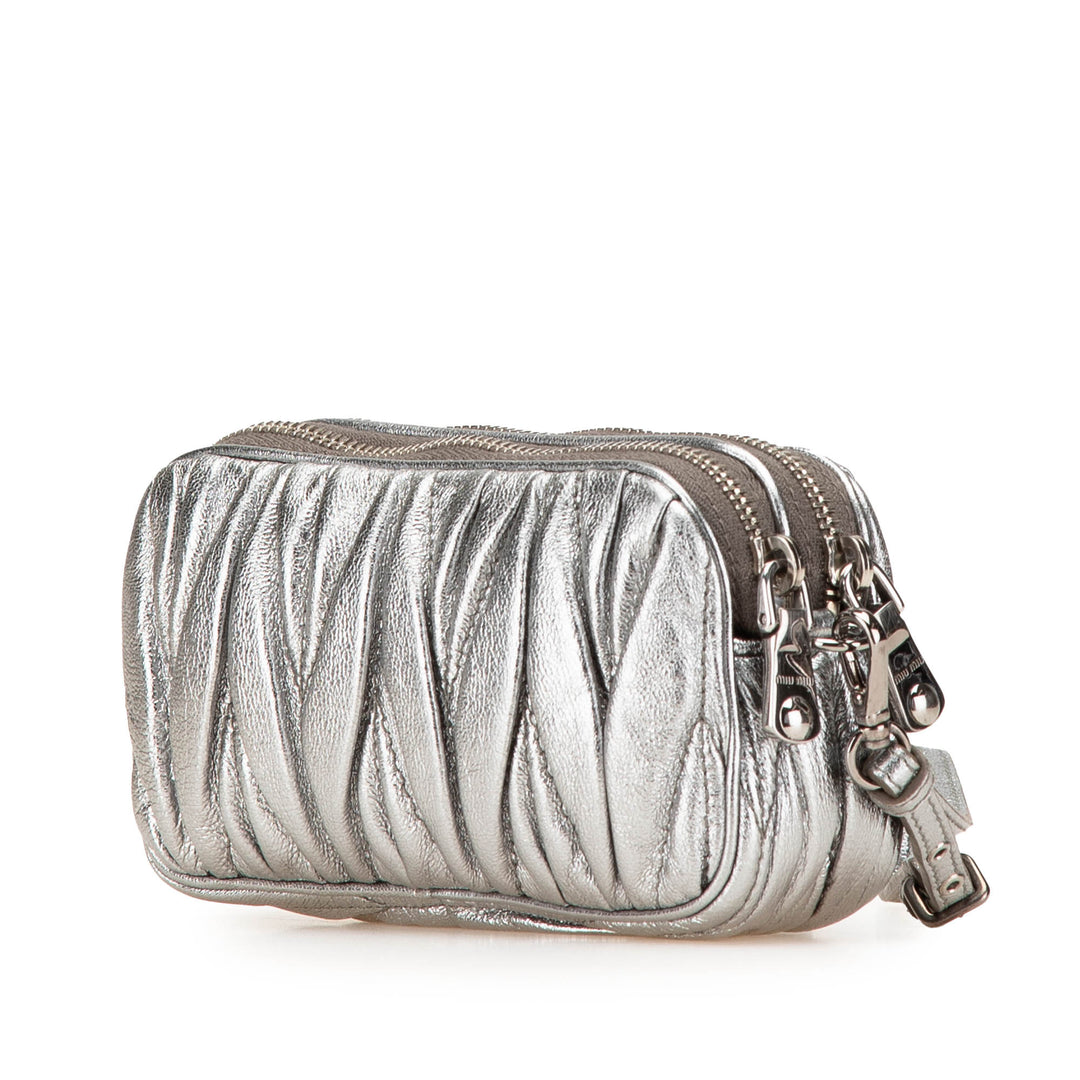 Miu Miu Nappa Matelasse Double Zip Pochette Argenté – GABY PARIS Authentique