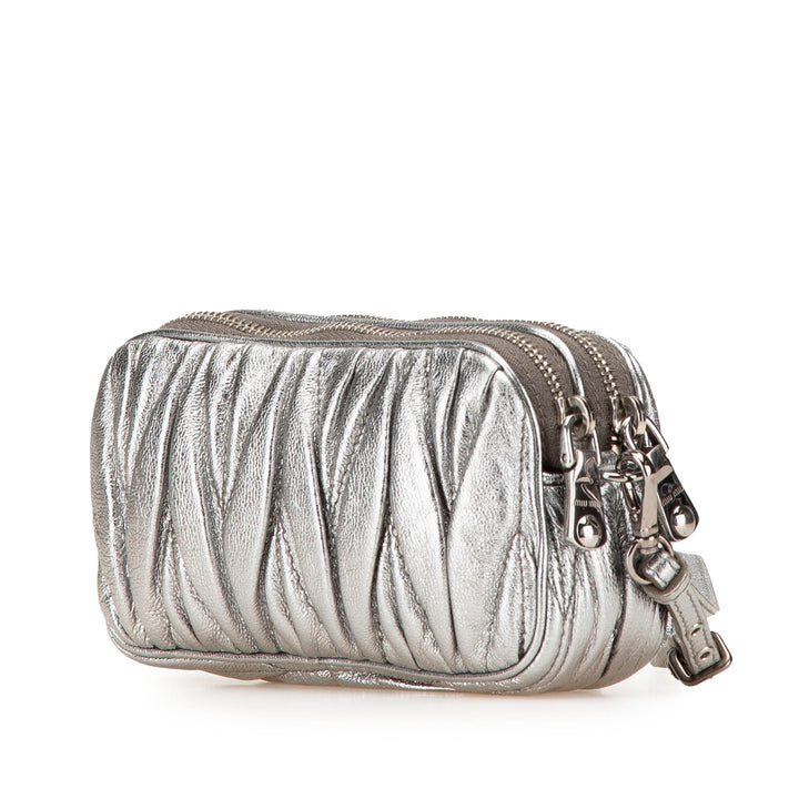Miu Miu Nappa Matelasse Double Zip Pochette Argenté – GABY PARIS Authentique