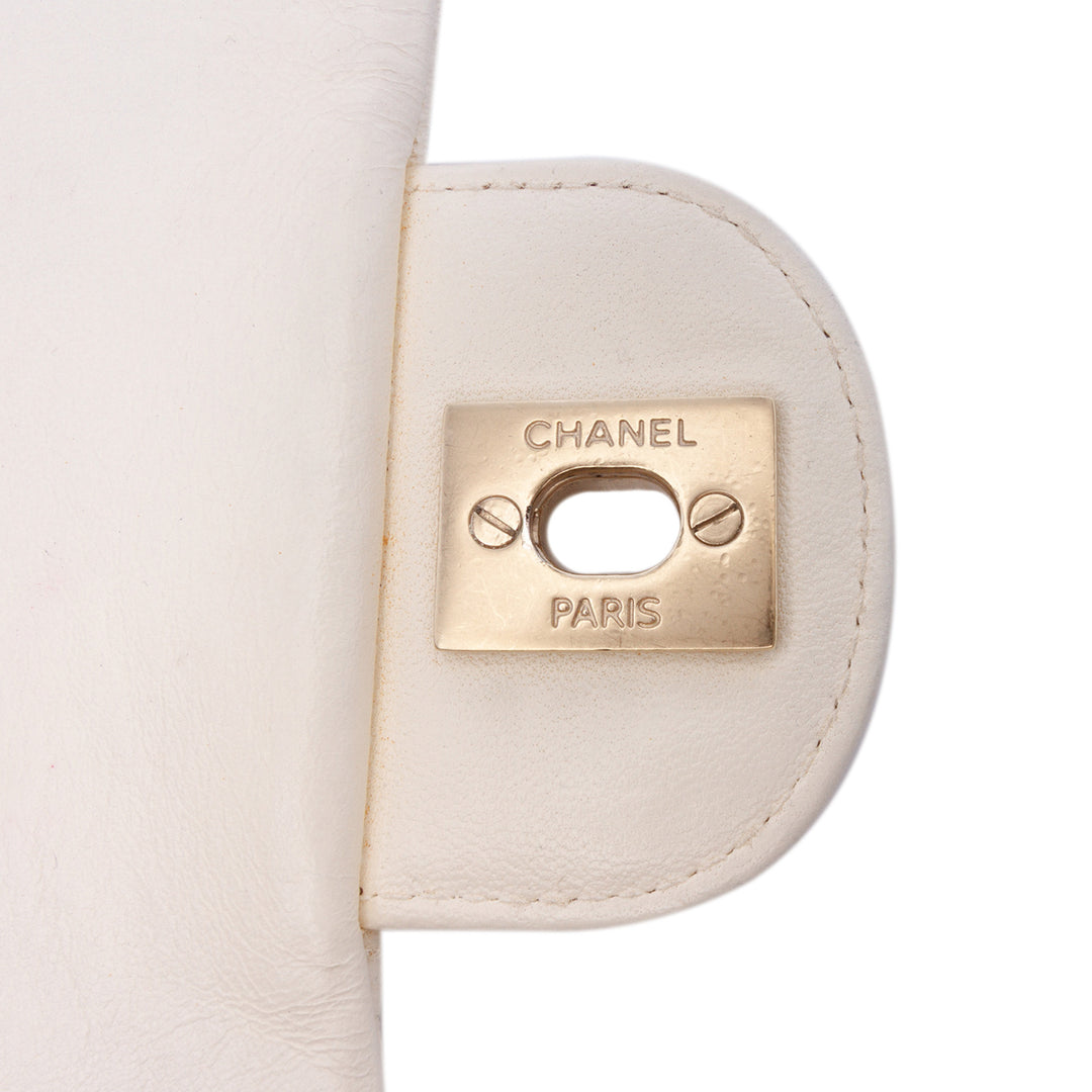 Medium Quilted Lambskin Rose Applique Wild Stitch Single Flap White - Gaby Paris