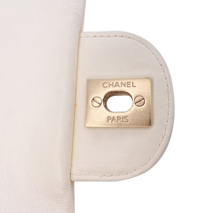 Medium Quilted Lambskin Rose Applique Wild Stitch Single Flap White - Gaby Paris