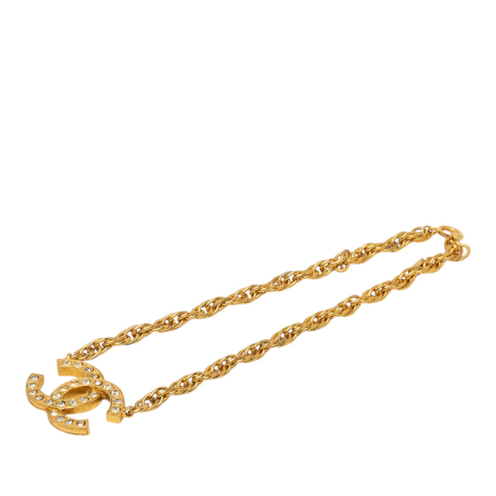 CC plaqué et Strass Pendant Collier Doré