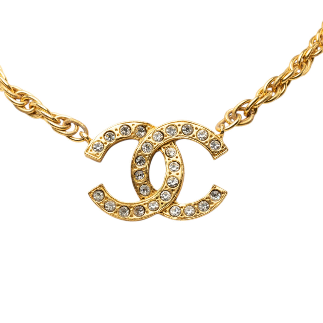 CC plaqué et Strass Pendant Collier Doré