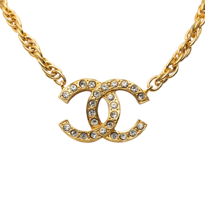 CC plaqué et Strass Pendant Collier Doré
