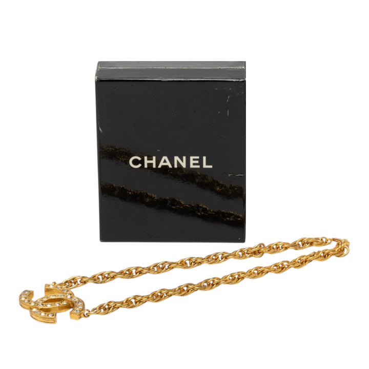 CC plaqué et Strass Pendant Collier Doré