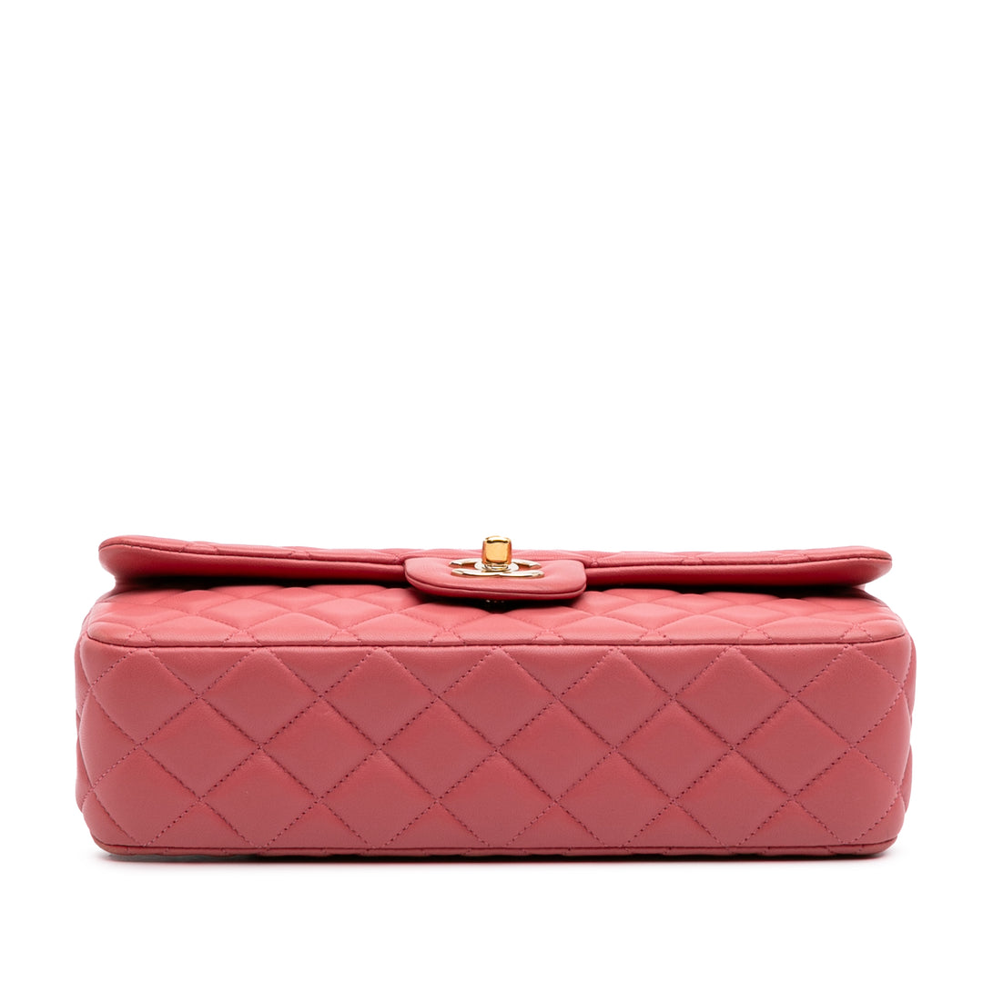 Medium Classic Lambskin Valentines Heart Charms Single Flap Pink - Gaby Paris