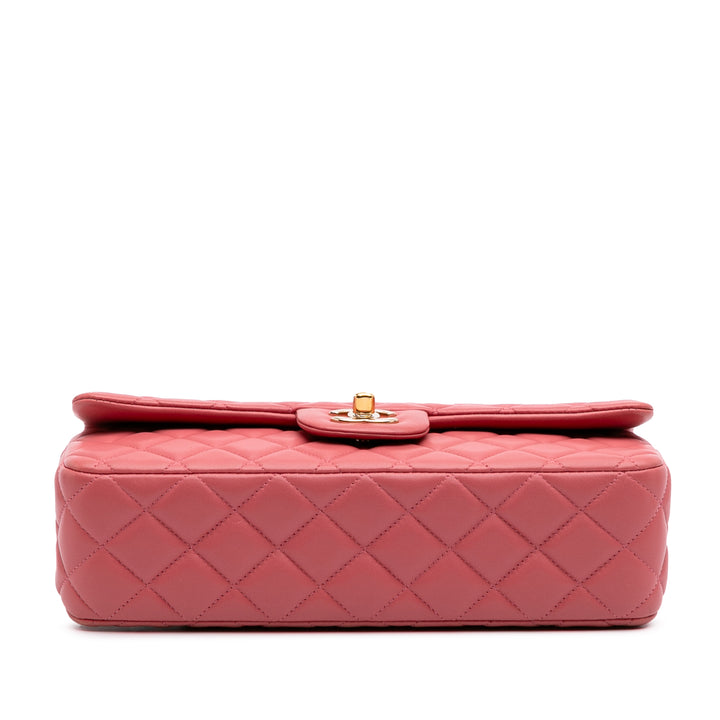 Medium Classic Lambskin Valentines Heart Charms Single Flap Pink - Gaby Paris