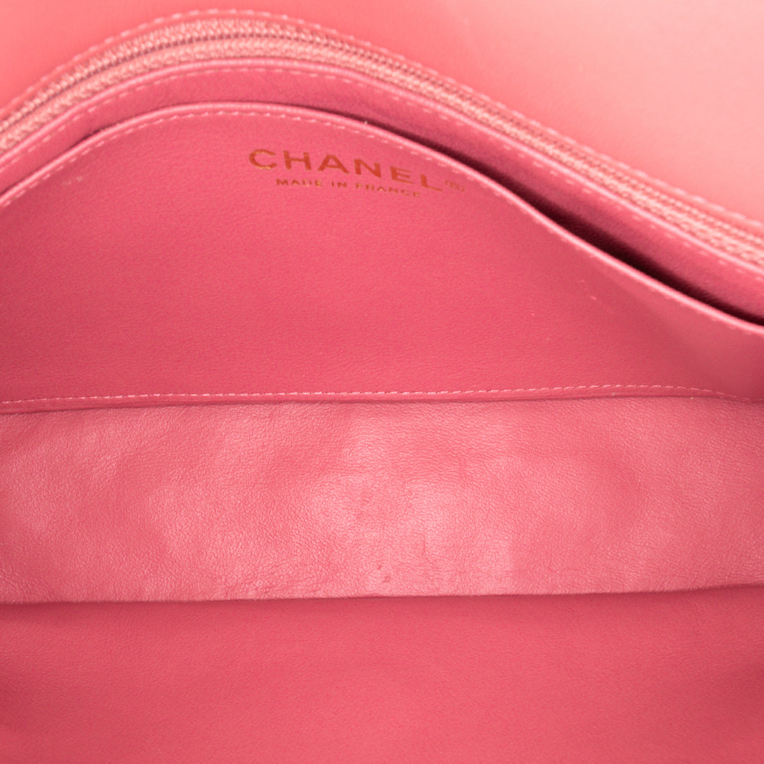 Medium Classic Lambskin Valentines Heart Charms Single Flap Pink - Gaby Paris