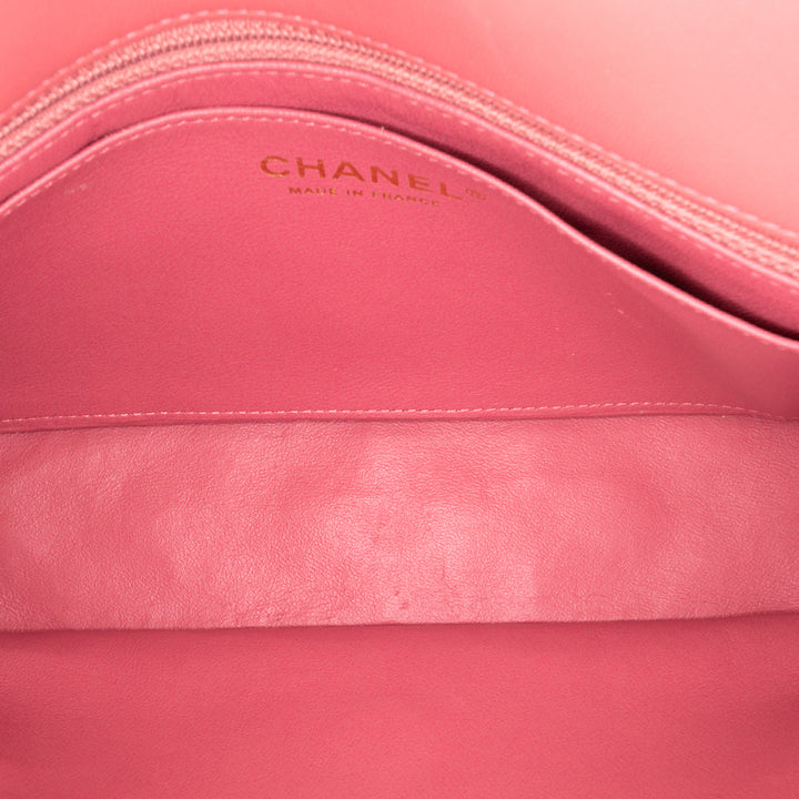 Medium Classic Lambskin Valentines Heart Charms Single Flap Pink - Gaby Paris
