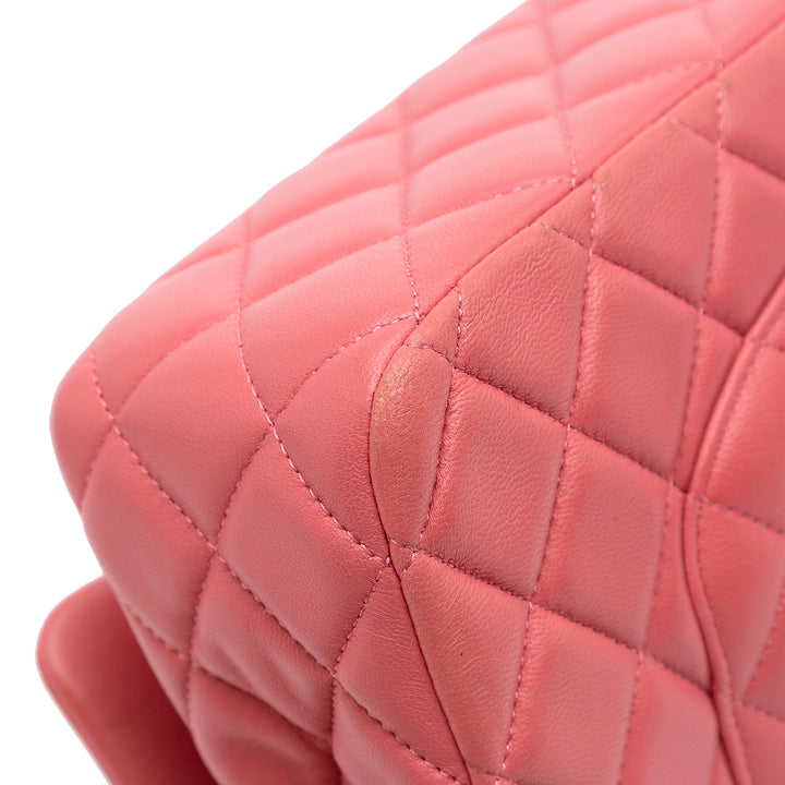 Medium Classic Lambskin Valentines Heart Charms Single Flap Pink - Gaby Paris