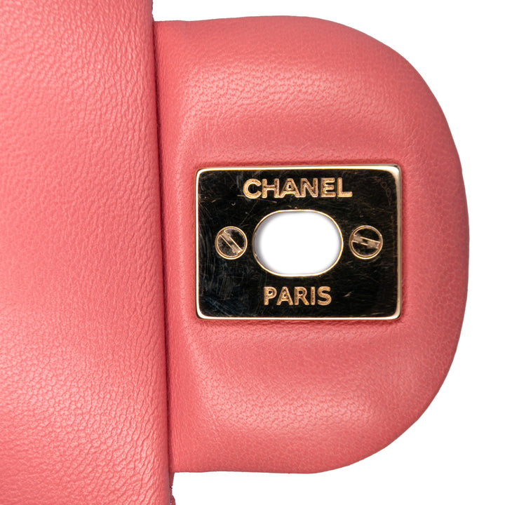 Medium Classic Lambskin Valentines Heart Charms Single Flap Pink - Gaby Paris