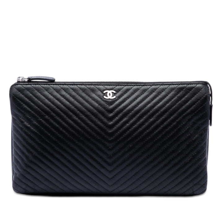 Chanel CC Chevron Caviar Zip Pochette