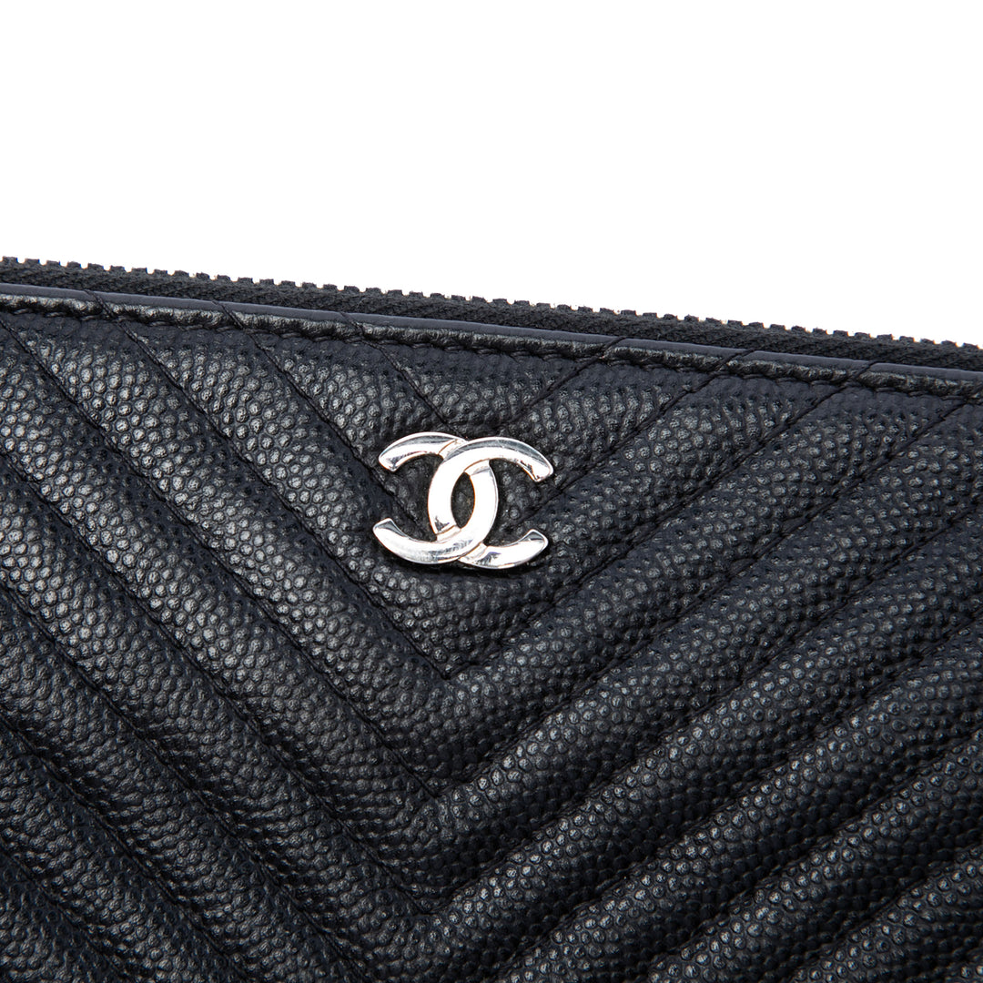 Chanel CC Chevron Caviar Zip Pochette