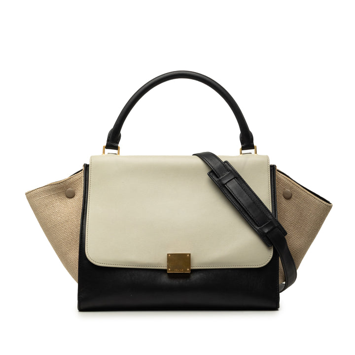 Celine Medium Tricolor Cuir de veau et Toile Trapeze Sac