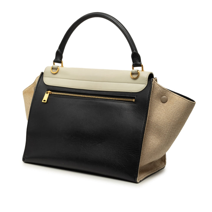 Celine Medium Tricolor Cuir de veau et Toile Trapeze Sac