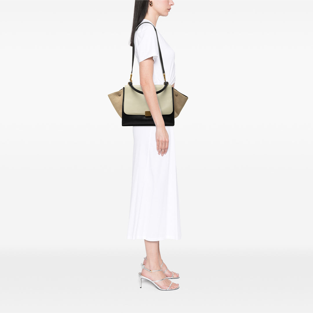 Celine Medium Tricolor Cuir de veau et Toile Trapeze Sac