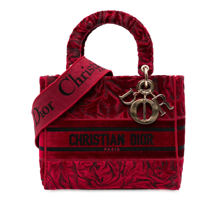 Dior Medium Embroidered Velours Roses Lady D Lite Rouge