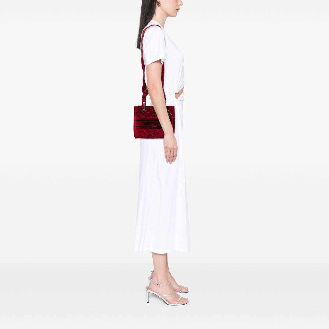 Dior Medium Embroidered Velours Roses Lady D Lite Rouge