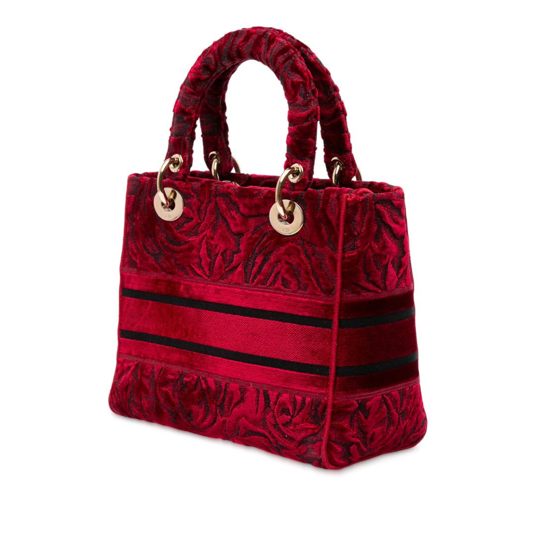 Dior Medium Embroidered Velours Roses Lady D Lite Rouge