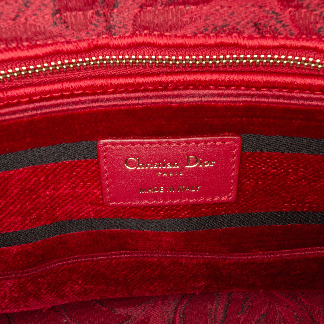 Dior Medium Embroidered Velours Roses Lady D Lite Rouge
