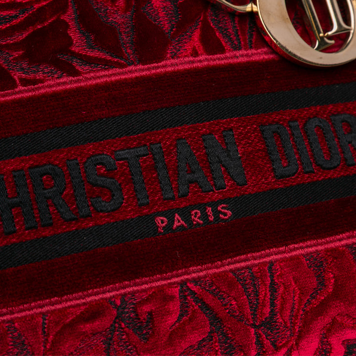 Dior Medium Embroidered Velours Roses Lady D Lite Rouge
