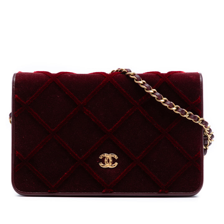 Chanel CC Quilted Velours Wallet on Chain Rouge