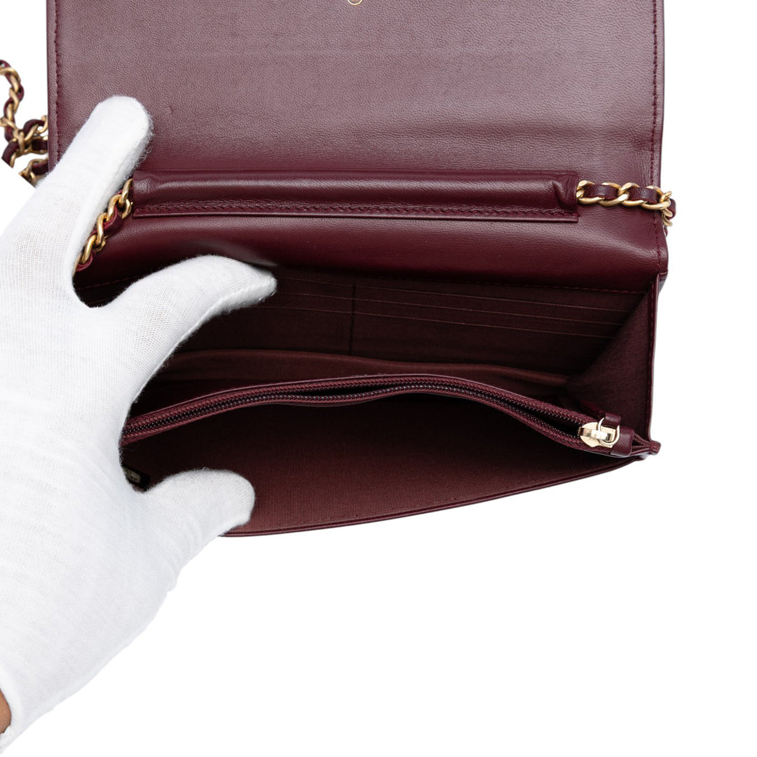 Chanel CC Quilted Velours Wallet on Chain Rouge