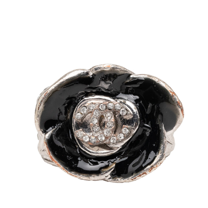 Chanel CC Brass et Strass Émail Camellia Bague