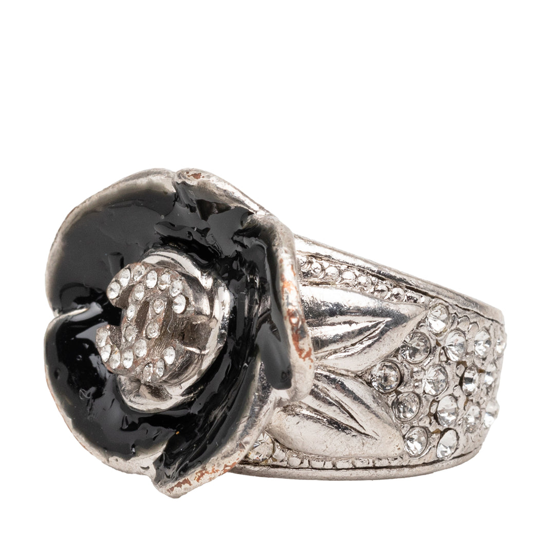 Chanel CC Brass et Strass Émail Camellia Bague