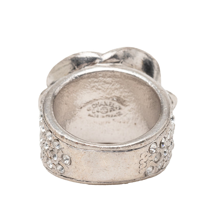 Chanel CC Brass et Strass Émail Camellia Bague