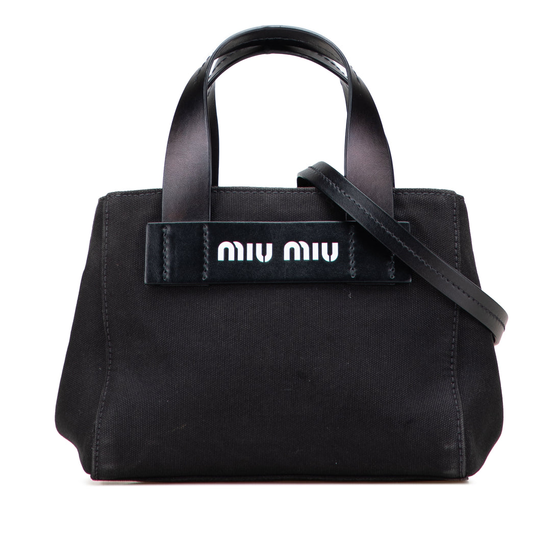 Small Canapa Canvas and leather Logo Satchel Black - Gaby Paris