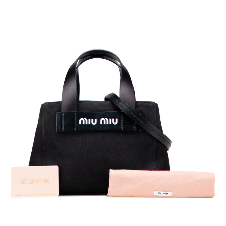 Small Canapa Canvas and leather Logo Satchel Black - Gaby Paris