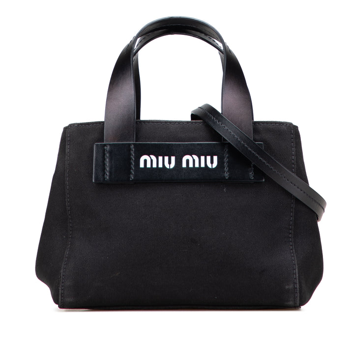 Small Canapa Canvas and leather Logo Satchel Black - Gaby Paris
