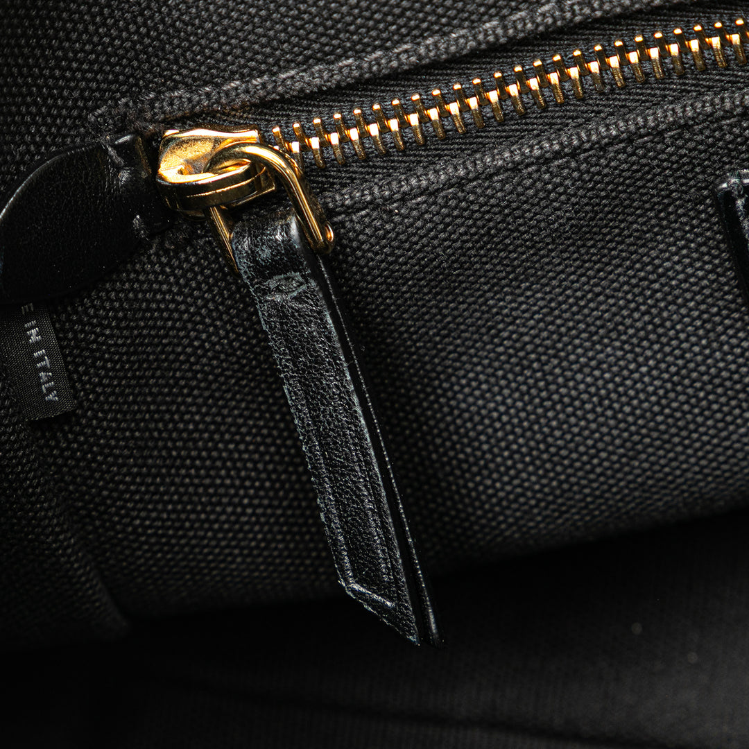 Small Canapa Canvas and leather Logo Satchel Black - Gaby Paris