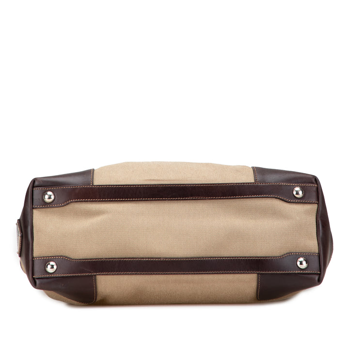 Leather Trimmed Canvas Canapa Logo Satchel Brown - Gaby Paris