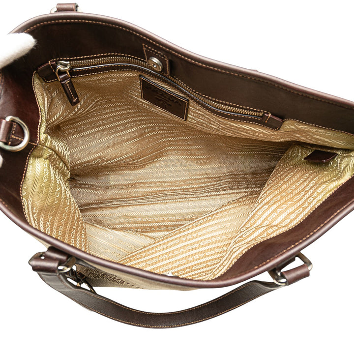 Leather Trimmed Canvas Canapa Logo Satchel Brown - Gaby Paris