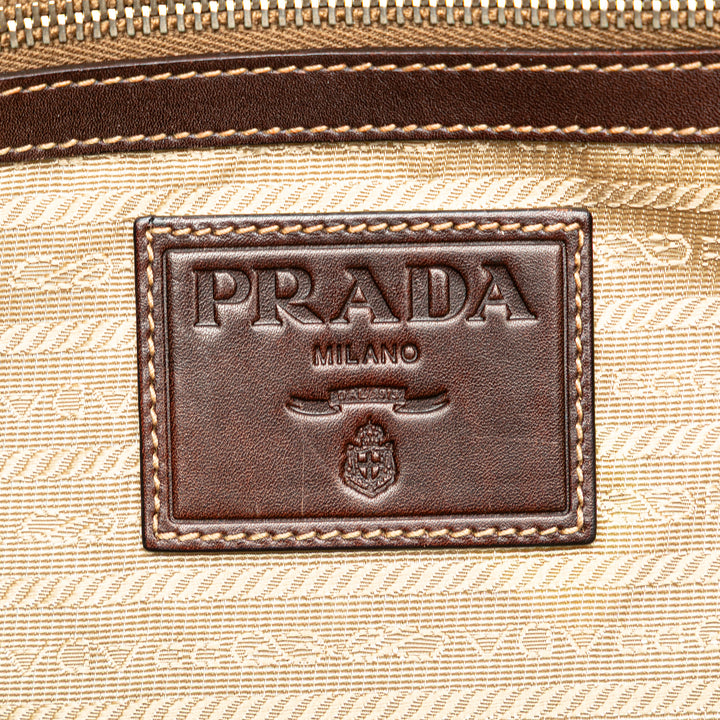 Leather Trimmed Canvas Canapa Logo Satchel Brown - Gaby Paris