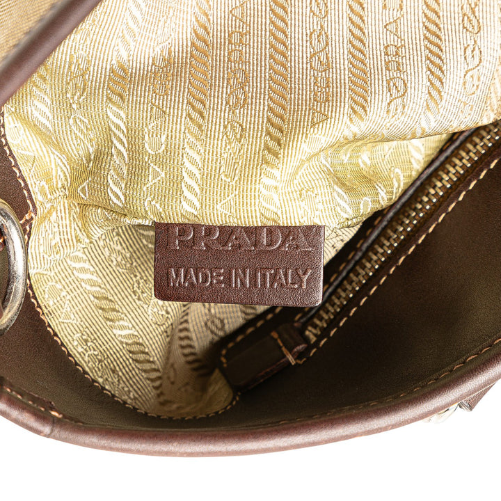 Leather Trimmed Canvas Canapa Logo Satchel Brown - Gaby Paris