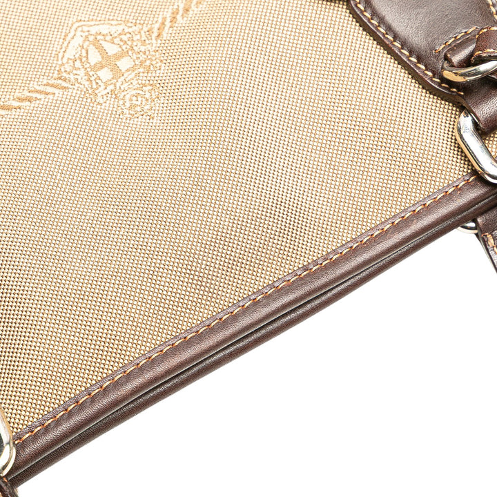 Leather Trimmed Canvas Canapa Logo Satchel Brown - Gaby Paris
