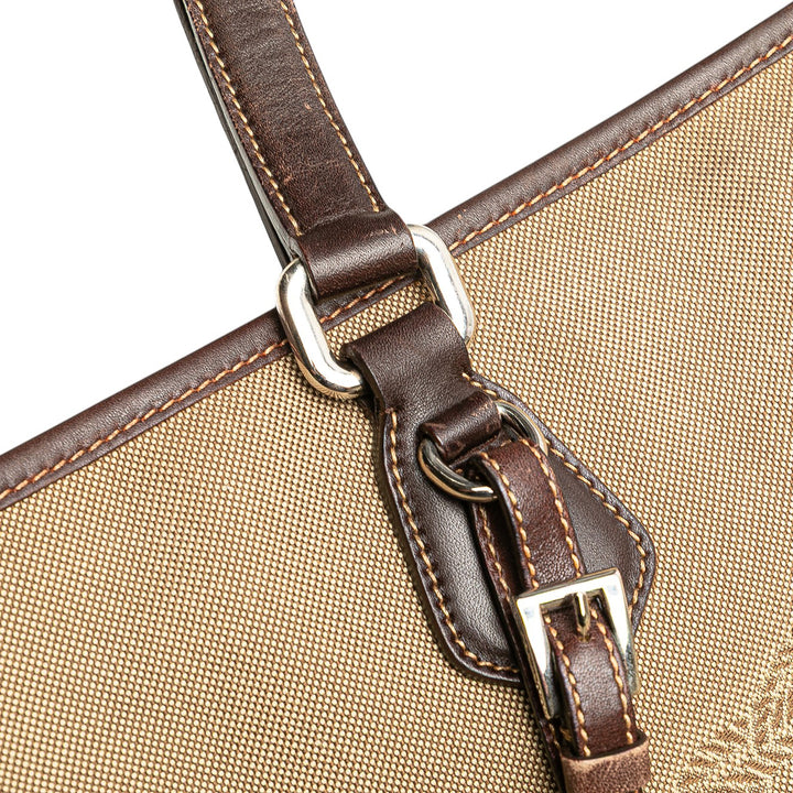 Leather Trimmed Canvas Canapa Logo Satchel Brown - Gaby Paris