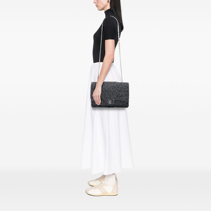 Chanel Jumbo Classic Tweed et Cuir de veau Simple rabat
