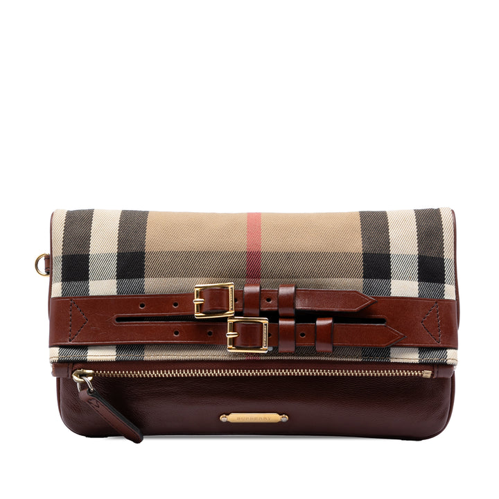 Burberry House Check Toile et Cuir Adeline Fold Over Wristlet Pochette