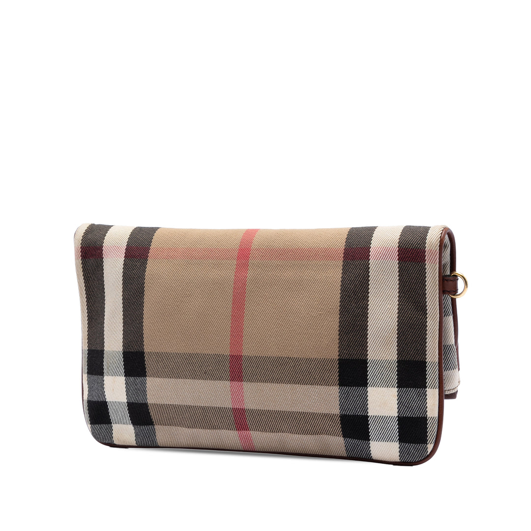 Burberry House Check Toile et Cuir Adeline Fold Over Wristlet Pochette