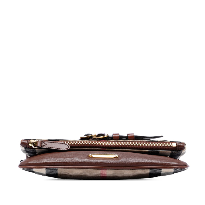 Burberry House Check Toile et Cuir Adeline Fold Over Wristlet Pochette