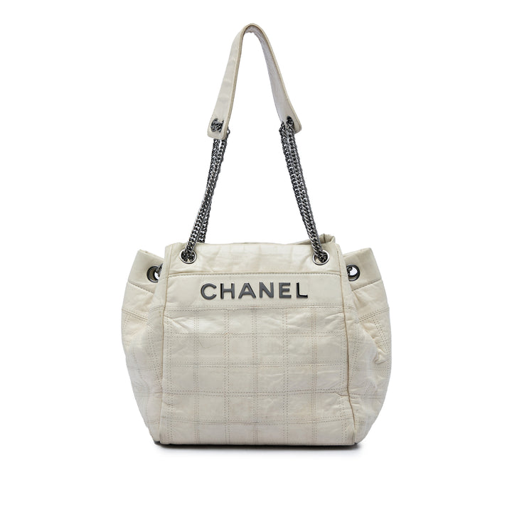 Chanel Chocolate Bar LAX Accordion Sac Cuir d'agneau Blanc